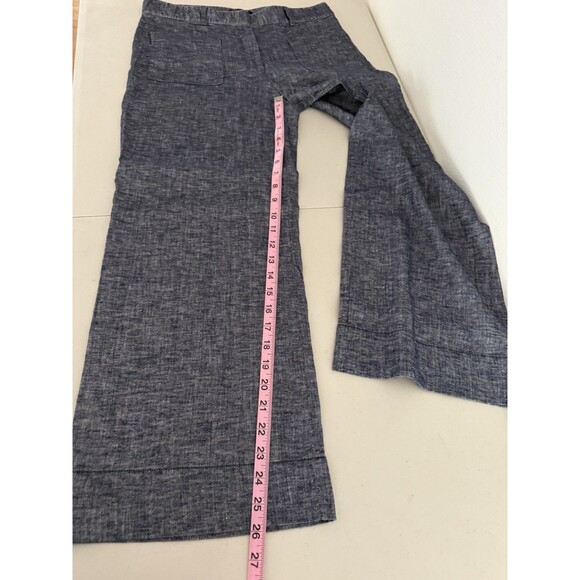 Theory Livedale Wide Leg Crop Pants Women Size 4 Blue Tierra Wash Linen Blend - Picture 8 of 11